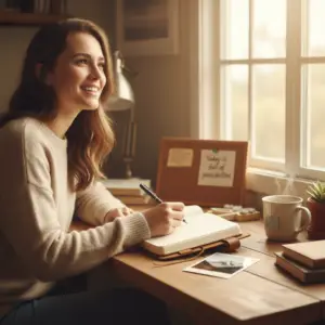 Une personne écrit dans un journal, symbolisant la puissance des petites habitudes.