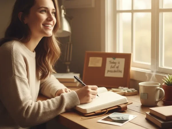 Une personne écrit dans un journal, symbolisant la puissance des petites habitudes.
