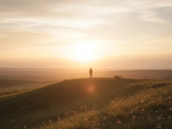 Une personne regardant un horizon lumineux, symbolisant la redécouverte de la motivation intérieure.